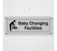 V Safety Baby Changing Facilities - Señal de seguridad transparente de plexiglás fundido acrílico (300 x 100 mm)