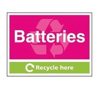 V Safety Batteries Recycle Here 200 x 150 mm - Señal de seguridad de vinilo autoadhesivo