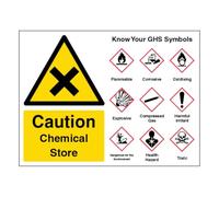 V Safety Caution Chemical Store Guidance - Señal de seguridad grande horizontal 600 x 450 mm - 3 mm compuesto de aluminio