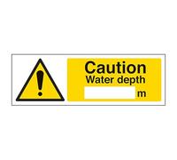 V Safety Caution Water Depth - Señal de seguridad (300 x 100 mm, brilla en la oscuridad, 1 mm, plástico rígido)