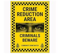 V Safety Crime Reduction Area/Criminals Beware/Community Crime Watch 150 x 200 mm - 1 mm Señal de seguridad de plástico rígido