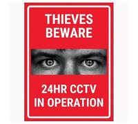 V Safety Criminals Beware 24HR CCTV In Operation - Señal de seguridad compuesta de aluminio cepillado (150 x 200 mm, 3 mm), color rojo
