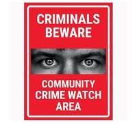 V Safety Criminals Beware Community Crime Watch Area Red 300 x 400 mm - Vinilo autoadhesivo - Señal de seguridad con efecto de aluminio