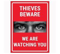 V Safety Criminals Beware We Are Watching You Red 150 x 200 mm - Vinilo autoadhesivo - Señal de seguridad con efecto de aluminio