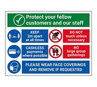 V Safety CV211BA-S VSafety Protect Staff And Customers - Cartel de revestimiento facial (vinilo autoadhesivo, 300 mm x 200 mm)