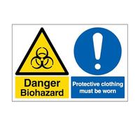 V Safety Danger Biohazard - Señal de seguridad compuesta de aluminio de 3 mm con texto en inglés «Protective Clothing Must Be Worn» (horizontal, 400 x 300 mm)