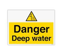 V Safety Danger Deep Water - Señal de seguridad grande para paisaje, 400 x 300 mm, vinilo monomérico autoadhesivo