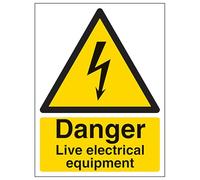 V Safety Danger Live Electrical Equipment - Señal de seguridad de plástico rígido (150 x 200 mm, 2 mm)