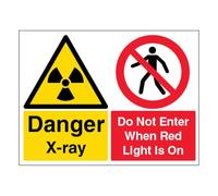 V Safety Danger X-Rays/Do Not Enter When Red Light Is - Horizontal 400 x 300 mm - Señal de seguridad compuesta de aluminio de 3 mm