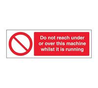 V Safety Do Not Reach Under Or Over This Machine - Señal de seguridad de plástico rígido (horizontal, 300 x 100 mm, 2 mm)