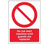 V Safety Do Not Start Machine Until Guards Are Replaced - Señal de seguridad de plástico rígido de 150 x 200 mm, 2 mm