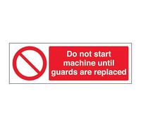 V Safety Do Not Start Machine Until Guards Are Replaced - Señal de seguridad de plástico rígido de 300 x 100 mm, 2 mm