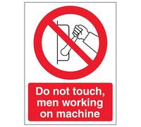 V Safety Do Not Touch Men Working On Machine - Retrato de 200 x 300 mm - Vinilo autoadhesivo - Señal de seguridad con efecto de aluminio