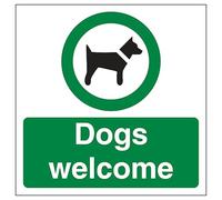 V Safety Dogs Welcome Señal de seguridad para puerta automática, 150 x 150 mm, 2 mm, plástico rígido