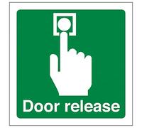 V Safety Door Release - Señal de seguridad cuadrada de 100 x 100 mm, 3 mm, compuesto de aluminio