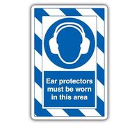 V Safety Ear Protectors Must Be Worn In This Area - ExtraViz 250 x 350 mm - Señal de seguridad compuesta de aluminio de 3 mm