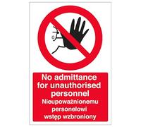 V Safety English/Polish - Señal de seguridad de plástico rígido con texto "No Admittance For Unauthorised Personnel, 200 x 300 mm, 2 mm, superresistente