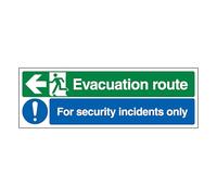 V Safety Evacuation Route Flecha izquierda/Security Incidents Only 450 x 150 mm - Señal de seguridad compuesta de aluminio cepillado de 3 mm