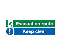 V Safety Evacuation Route/Keep Clear 450 x 150 mm - Señal de seguridad de vinilo autoadhesivo que brilla en la oscuridad - Marcador de ruta de salida de emergencia - Seguridad contra incendios y