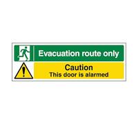 V Safety Evacuation Route Only/Caution Alarmed Door 600 x 200 mm - Señal de seguridad compuesta de aluminio de 3 mm