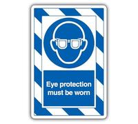 V Safety Eye Protection Must Be Worn - ExtraViz 250 x 350 mm - Señal de seguridad autoadhesiva de vinilo que brilla en la oscuridad