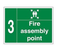V Safety Fire Assembly Point with Family and Number 3 400 x 300 mm - Señal de seguridad de plástico rígido de 1 mm
