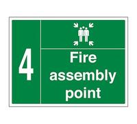 V Safety Fire Assembly Point with Family and Number 4 - Señal de seguridad de plástico rígido de 1 mm, 400 x 300 mm
