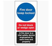 V Safety Fire Door Keep Locked/Do Not Block/A Fire Door 80 x 160 mm - Señal de seguridad de plástico rígido de 1 mm