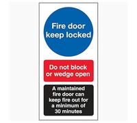 V Safety Fire Door Keep Locked/Do Not Block/A Maintained Door 80 x 160 mm - Señal de seguridad de plástico rígido de 1 mm