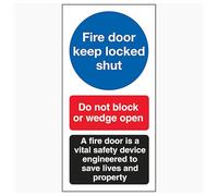 V Safety Fire Door Keep Locked Shut/Do Not Block/A Fire Door 80 x 160 mm - Señal de seguridad de vinilo autoadhesivo