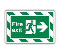 V Safety Fire Exit Flecha derecha - ExtraViz 350 x 250 mm - Señal de seguridad compuesta de aluminio de 3 mm