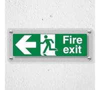 V Safety Fire Exit Flecha izquierda - 450 x 150 mm - Acrílico plexiglás fundido transparente señal de seguridad