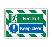 V Safety Fire Exit/Keep Clear ExtraViz - Señal de seguridad compuesta de aluminio 350 x 250 mm, 3 mm