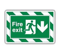 V Safety Fire Exit - Señal de seguridad con flecha hacia abajo, 350 x 250 mm