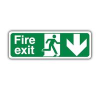 V Safety Fire Exit - Señal de seguridad con flecha hacia abajo, 600 x 200 mm, 3 mm, compuesto de aluminio