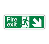 V Safety Fire Exit - Señal de seguridad con flecha hacia abajo a la derecha, 450 x 150 mm, compuesto de aluminio de 3 mm