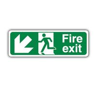 V Safety Fire Exit - Señal de seguridad con flecha hacia abajo a la izquierda, 450 x 150 mm, compuesto de aluminio de 3 mm