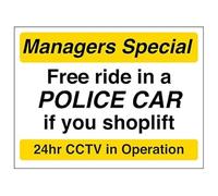 V Safety Free Ride In A Police Car If You Shoplift - Señal de seguridad de vinilo autoadhesivo, color amarillo, 200 x 150 mm, efecto aluminio