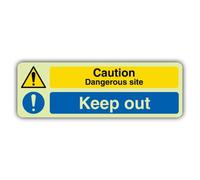 V Safety Glow In The Dark Caution Dangerous Site - Señal de advertencia de peligro - 300 x 100 mm - Hecho de vinilo autoadhesivo de doble brillo - Señalización de advertencia de peligro - Fabricado en
