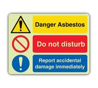 V Safety Glow In The Dark Danger Asbesto - Do Not Disturb - Señal de informe de daños - 600 x 450 mm - Hecho de plástico rígido triple brillante - Señalización de advertencia de peligro - Fabricado en
