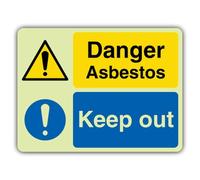 V Safety Glow In The Dark Danger Asbesto - Señal de advertencia de peligro - 300 x 225 mm - Hecho de vinilo autoadhesivo de doble brillo - Señalización de advertencia de peligro - Fabricado en Gran