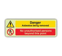 V Safety Glow In The Dark Danger Asbesto - Señal de advertencia de peligro de amianto - Formato horizontal - 750 x 250 mm - Hecho de plástico rígido triple brillante - Señalización de advertencia de