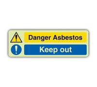 V Safety Glow In The Dark Danger Asbesto - Señal de advertencia de peligro - formato horizontal - 600 x 200 mm - Hecho de plástico rígido de doble brillo - Señalización de advertencia de peligro