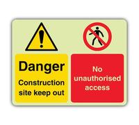 V Safety Glow In The Dark Danger Construction Site Keep Out - Señal de no acceso no autorizado, 600 x 450 mm, hecha de plástico rígido de doble brillo, señalización de advertencia de peligro