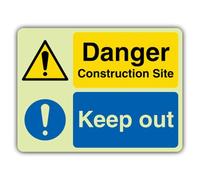 V Safety Glow In The Dark Danger Construction Site - Señal de advertencia de peligro - 600 x 450 mm - Hecho de plástico rígido de doble brillo - Señalización de advertencia de peligro - Fabricado en