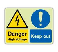 V Safety Glow In The Dark Danger High Voltage - Señal de advertencia de peligro, 600 x 450 mm, hecha de vinilo autoadhesivo de triple brillo, señalización de advertencia de peligro, fabricado en Gran