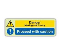 V Safety Glow In The Dark Danger Moving Machinery - Señal de precaución - 300 x 100 mm - Hecho de plástico rígido de doble brillo - Señalización de advertencia de peligro - Fabricado en Gran Bretaña