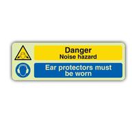 V Safety Glow In The Dark Danger Noise Hazard - Señal de protección auditiva - 300 x 100 mm - Hecho de vinilo autoadhesivo de triple brillo - Señalización de advertencia de peligro - Fabricado en Gran