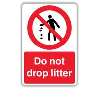 V Safety Glow In The Dark Do Not Drop Litter Sign - 200 x 300 mm - Vinilo autoadhesivo estándar Glow - Señalización de prohibición - Fabricado en Gran Bretaña