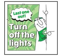 V Safety Last One Out! Turn Off The Lights Man Right 100 x 100 mm - Vinilo autoadhesivo - Señal de seguridad con efecto de aluminio